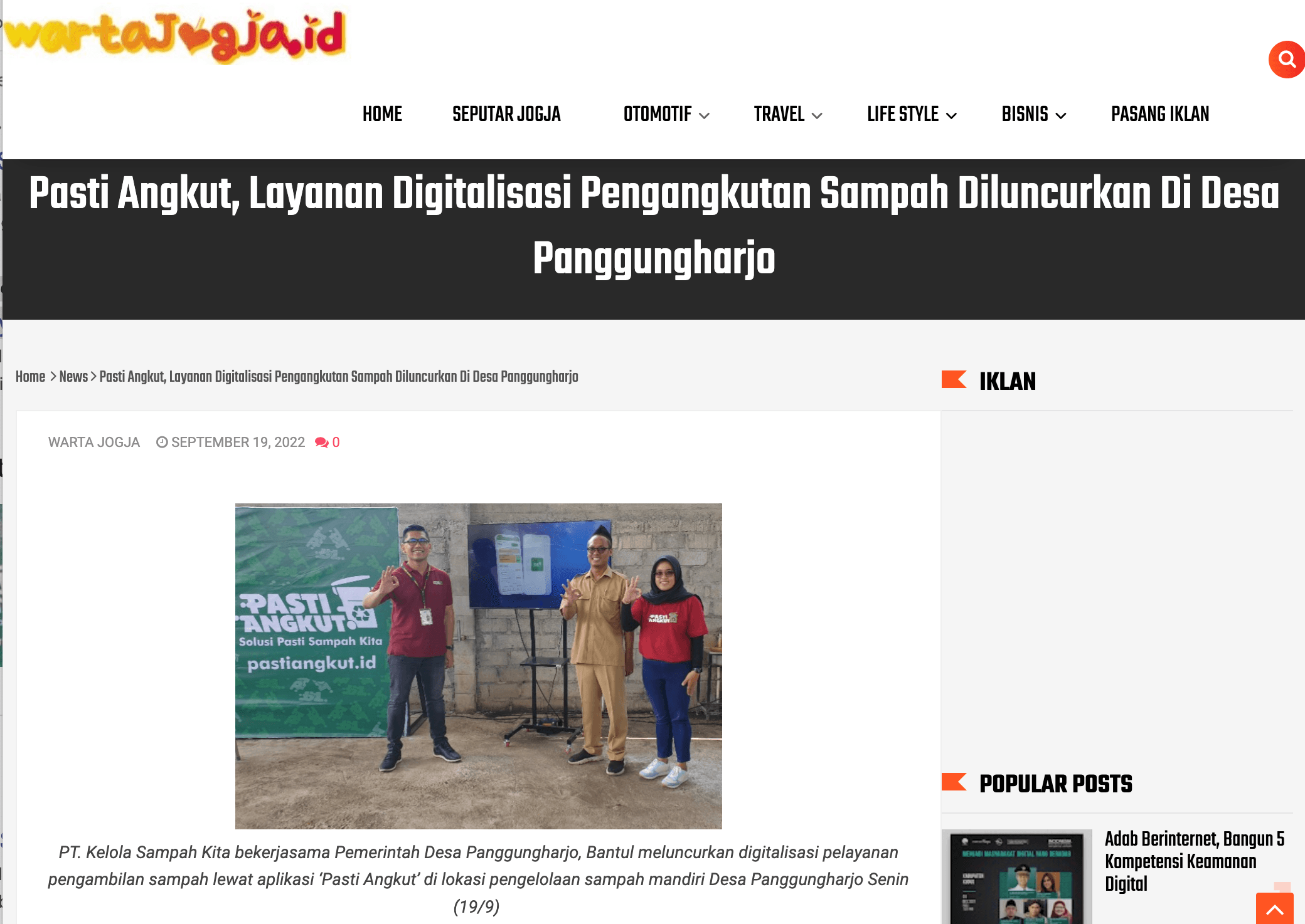 Pasti Angkut, Layanan Digitalisasi Pengangkutan Sampah Diluncurkan Di Desa Panggungharjo | Pasti Angkut